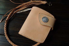 Handmade biker wallet leather biker wallet chain bifold beige billfold wallet for men - EverHandmade