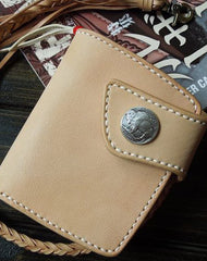Handmade biker wallet leather biker wallet chain bifold beige billfold wallet for men - EverHandmade