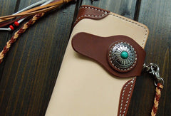 Handmade leather biker wallet chain bifold brown billfold wallet purse trucker wallet for men - EverHandmade