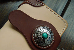 Handmade leather biker wallet chain bifold brown billfold wallet purse trucker wallet for men - EverHandmade