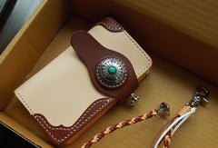 Handmade leather biker wallet chain bifold brown billfold wallet purse trucker wallet for men