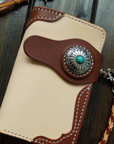Handmade leather biker wallet chain bifold brown billfold wallet purse trucker wallet for men - EverHandmade