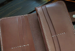 Handmade leather coffee biker wallet chain bifold Long wallet biker chain wallet for men - EverHandmade