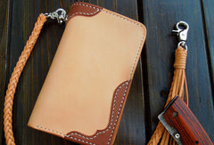 Handmade biker wallet chain beige leather bifold biker wallet billfold wallet purse for men - EverHandmade