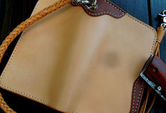 Handmade biker wallet chain beige leather bifold biker wallet billfold wallet purse for men - EverHandmade