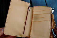 Handmade biker wallet chain beige leather bifold biker wallet billfold wallet purse for men - EverHandmade