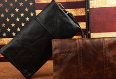 Handmade Vintage Bifold Coffee Leather Long wallet clutch bag For Men Zipper holder - EverHandmade