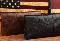 Handmade Vintage Bifold Coffee Leather Long wallet clutch bag For Men Zipper holder - EverHandmade
