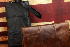 Handmade Vintage Bifold Coffee Leather Long wallet clutch bag For Men Zipper holder - EverHandmade
