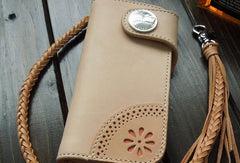 Handmade biker wallet chain beige leather bifold biker wallet Long wallet purse for men - EverHandmade
