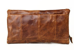 Handmade Vintage Bifold Coffee Leather Long wallet clutch bag For Men Zipper holder