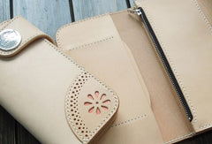 Handmade biker wallet chain beige leather bifold biker wallet Long wallet purse for men - EverHandmade