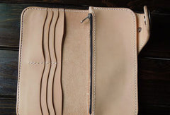Handmade biker wallet chain beige leather bifold biker wallet Long wallet purse for men - EverHandmade