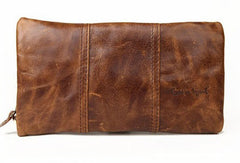 Handmade Vintage Bifold Coffee Leather Long wallet clutch bag For Men Zipper holder - EverHandmade
