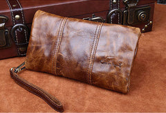 Handmade Vintage Bifold Coffee Leather Long wallet clutch bag For Men Zipper holder - EverHandmade