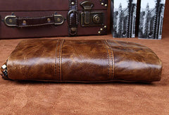 Handmade Vintage Bifold Coffee Leather Long wallet clutch bag For Men Zipper holder - EverHandmade