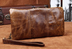 Handmade Vintage Bifold Coffee Leather Long wallet clutch bag For Men Zipper holder - EverHandmade