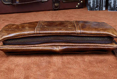 Handmade Vintage Bifold Coffee Leather Long wallet clutch bag For Men Zipper holder - EverHandmade