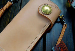 Handmade biker wallet chain beige leather bifold biker wallet Long wallet purse for men