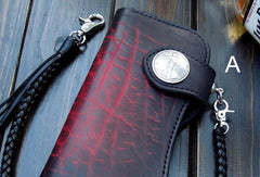 Handmade biker wallet black leather punk long trucker wallet chain bifold long wallet for men - EverHandmade