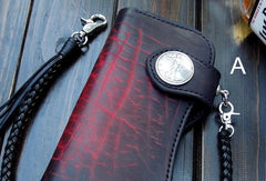Handmade biker wallet black leather punk long trucker wallet chain bifold long wallet for men