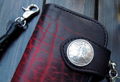Handmade biker wallet black leather punk long trucker wallet chain bifold long wallet for men - EverHandmade