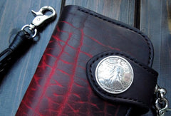 Handmade biker wallet black leather punk long trucker wallet chain bifold long wallet for men