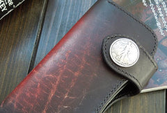 Handmade biker wallet black leather punk long trucker wallet chain bifold long wallet for men - EverHandmade