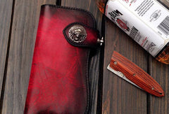 Handmade biker wallet black leather punk long trucker wallet chain bifold long wallet for men - EverHandmade