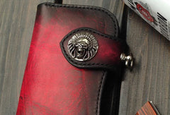Handmade biker wallet black leather punk long trucker wallet chain bifold long wallet for men - EverHandmade