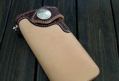 Handmade biker wallet beige coffee leather biker wallet chain bifold Long wallet for men - EverHandmade