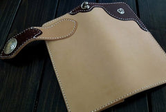 Handmade biker wallet beige coffee leather biker wallet chain bifold Long wallet for men - EverHandmade