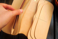 Handmade biker wallet chain beige leather bifold biker wallet Long wallet purse for men