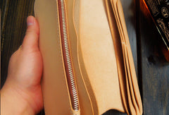 Handmade biker wallet chain beige leather bifold biker wallet Long wallet purse for men