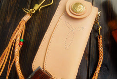 Handmade biker wallet chain beige leather bifold biker wallet Long wallet purse for men