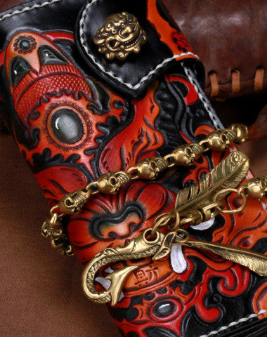 Handmade leather biker chain wallet Chinese monster wallet leather chain men Tooled wallet - EverHandmade