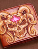 Handmade mens skull small leather wallet tooled carved billfold wallet for him - EverHandmade