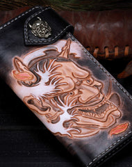 Handmade leather biker trucker prajna black wallet leather chain men Brown Tooled wallet - EverHandmade
