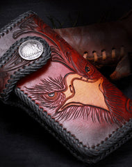 Handmade leather biker trucker Long eagle wallet leather chain men Black Tooled wallet - EverHandmade