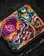 Handmade Leather Maheshvara Tooled Mens billfold Wallet Cool Chain Wallet Biker Wallet for Men
