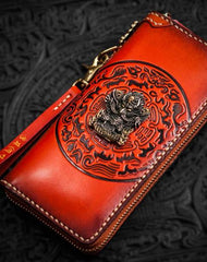 Handmade Leather Tibetan Mens Biker Chain Wallet Cool Leather Wallet Long Chain Wallet for Men