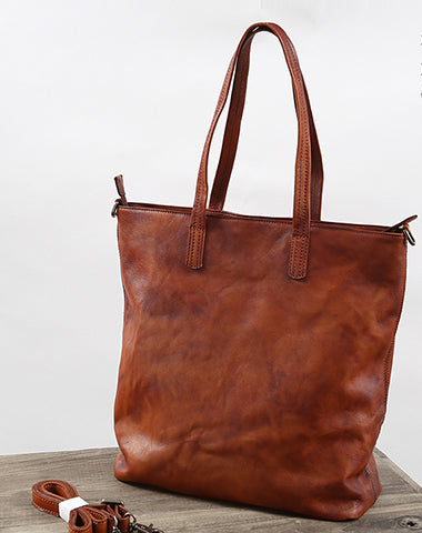 Heather's, Flat Tote Bag Handmade from Full Grain Leather - Durable,  Spacious Handbag - Classy, Vintage Style Purse, Travel & Shopping - Bourbon  Brown
