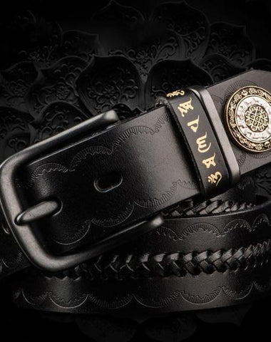 Handmade Black Mens Leather Belt Cool Leather Men Belt for Men
