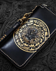 Handmade Leather Tibetan Mens Biker Chain Wallet Cool Leather Wallets Long Clutch Wallets for Men