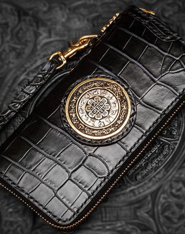 Handmade Leather Tibetan Mens Biker Chain Wallet Cool Wallet Long Chain Wallets for Men