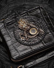 Handmade Leather Chinese Dragon Tooled Mens billfold Wallet Cool Chain Wallet Biker Wallet for Men