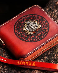 Handmade Leather Small Tooled Mens billfold Wallet Cool Chain Wallet Biker Wallets for Men