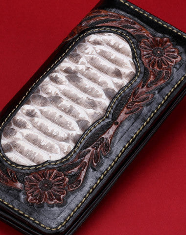 Handmade leather Long raw python skin wallet leather men clutch Tooled wallet - EverHandmade