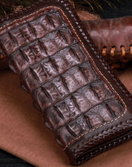 Handmade leather alligator skin long biker trucker wallet leather clutch men Black Tooled wallet - EverHandmade