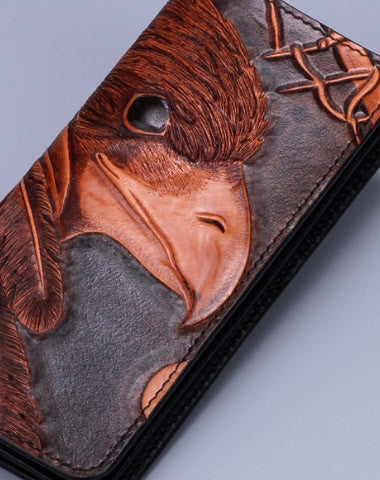 Handmade leather Indian eagle dark brown wallet leather men clutch Tooled wallet